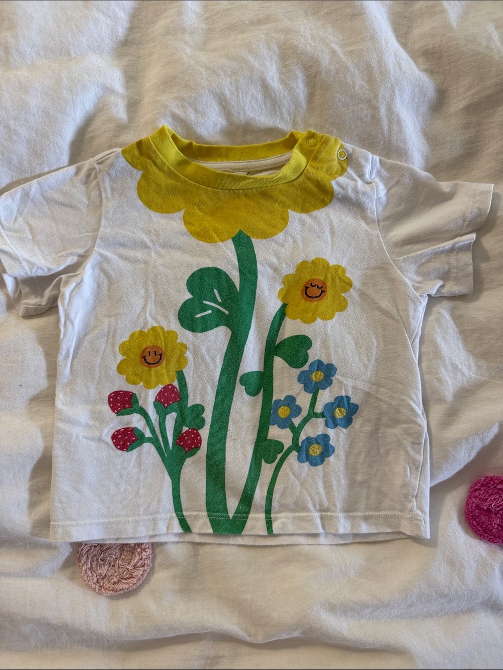 Stella McCartney Kids White Tee with Yellow, Green & Blue Floral Print